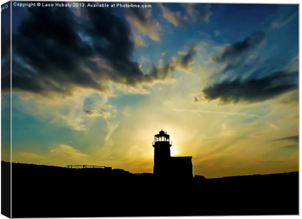Sunset behind the lighthouse Canvas Print by Laco Hubaty