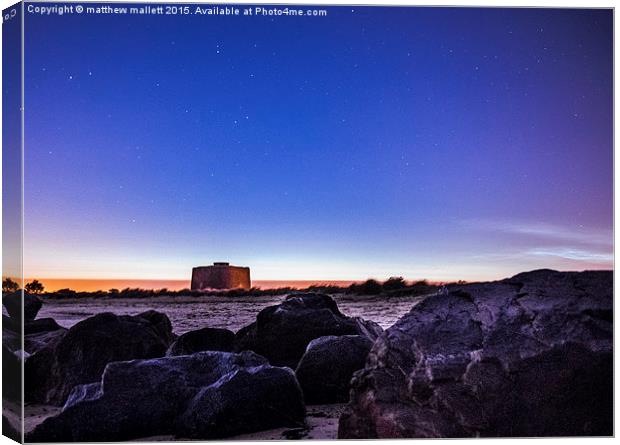  Night Fall In The Shadow of The Martello Tower Canvas Print by matthew  mallett