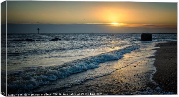 January Sunset Off Essex Coastline Canvas Print by matthew  mallett