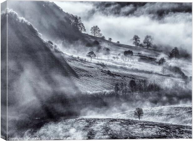 Mist Rising In The Frozen Valley  Canvas Print by Inca Kala