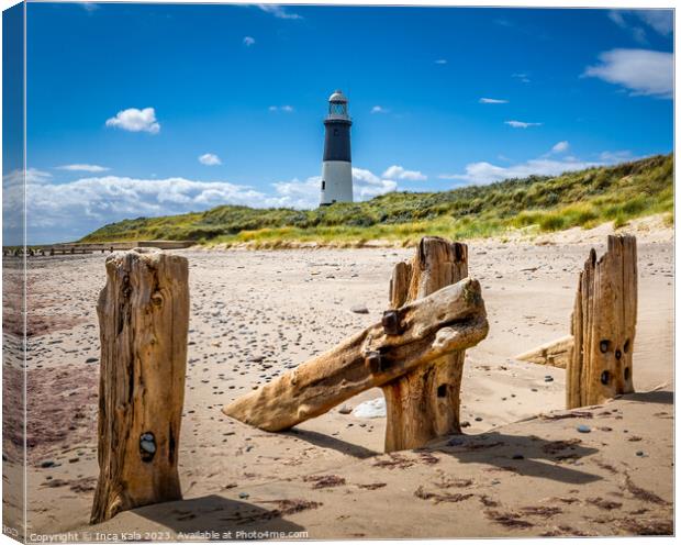 Spurn Point Lighthouse and Sea Defenses Canvas Print by Inca Kala