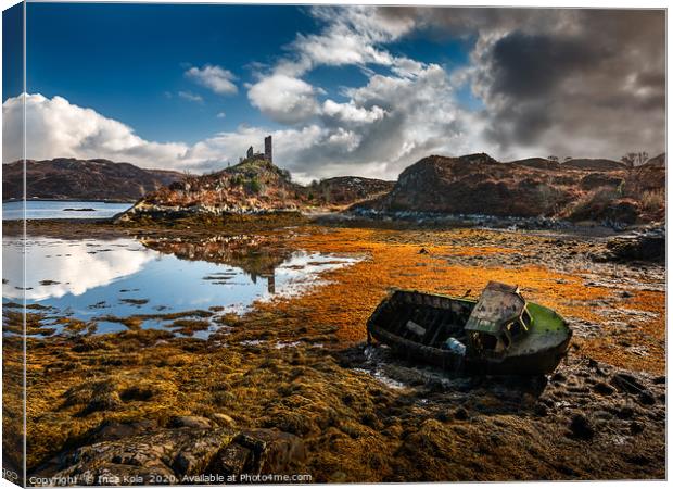 Caisteal Maol and abandoned boat on Skye Canvas Print by Inca Kala