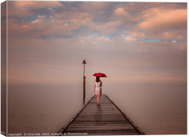 Solitude at the End of the Pier - autumnal tones Canvas Print by Inca Kala