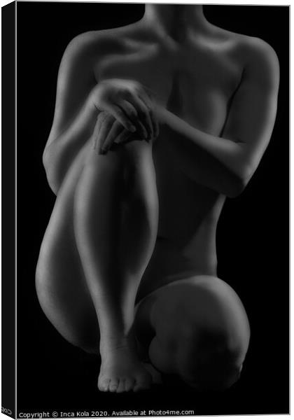 Seated crouching nude in a dreamy black & white style Canvas Print by Inca Kala