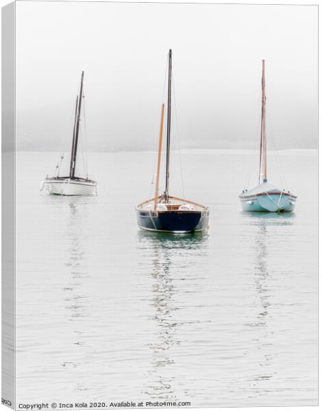 Sailing Boats in the Mist at St Ives Canvas Print by Inca Kala