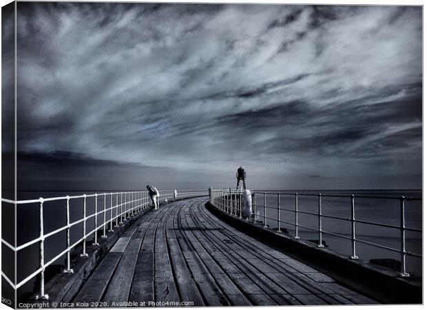 Looking Out To Sea on Whitby Pier Canvas Print by Inca Kala
