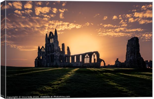 Sunrise Behind Whitby Abbey  Canvas Print by Inca Kala