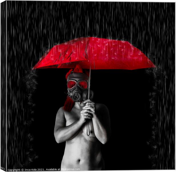 Nude Goth Under A Red Umbrella Canvas Print by Inca Kala