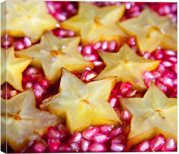 Star fruit and pomegranate Canvas Print by anna collins