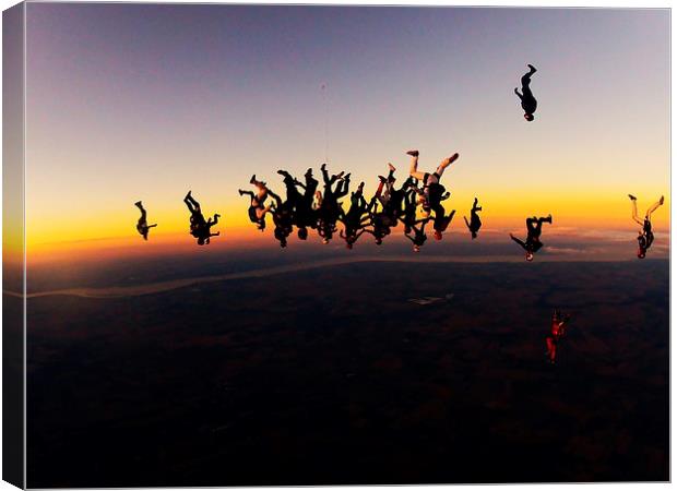 sunset large freefly formation skydive Canvas Print by Ewan Cowie