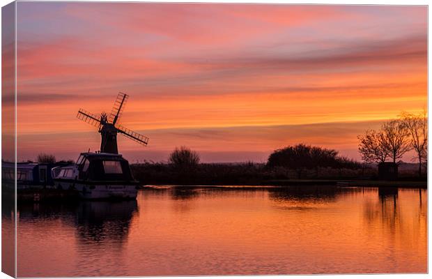 Thurne Windmill Sunset River Thurne Canvas Print by James Taylor