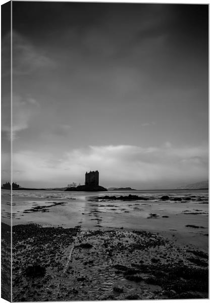 Castle Stalker in Moody Monochrome Canvas Print by Tommy Dickson