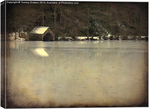 Winter Wonderland A Frozen Loch and Boathouse Canvas Print by Tommy Dickson