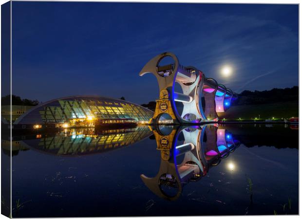The Falkirk Wheel at night.  Canvas Print by Tommy Dickson