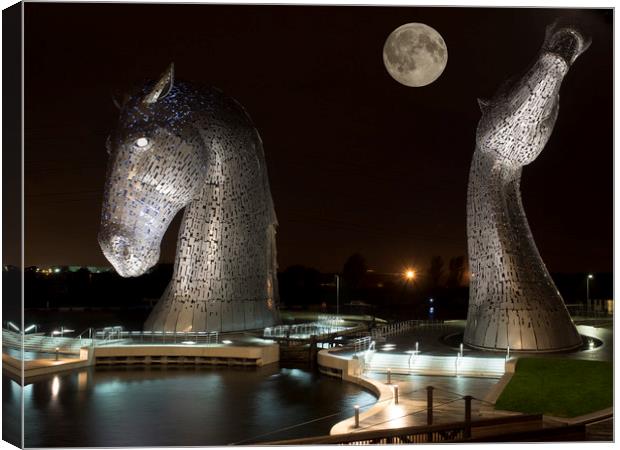 Full moon at the Kelpies. Canvas Print by Tommy Dickson