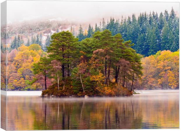 Loch Katrine autumnal scene. Canvas Print by Tommy Dickson