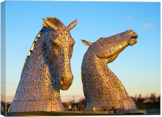 Sunrise at the Kelpies Canvas Print by Tommy Dickson