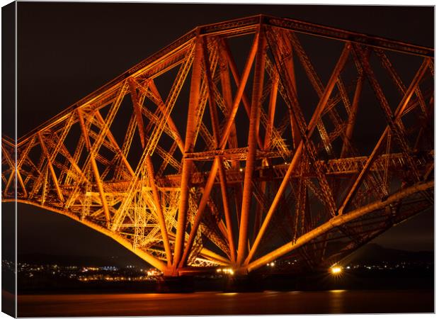 Forth Bridge at night. Canvas Print by Tommy Dickson