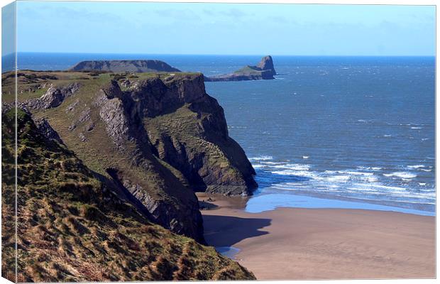 Rhossili and Worms Head Gower Canvas Print by Paul Nicholas