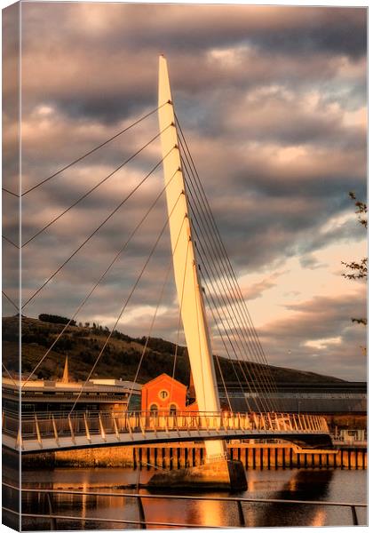 Swansea Sail Bridge late evening Canvas Print by Paul Nicholas