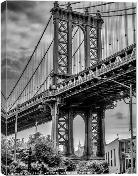 Manhattan Bridge and the Empire State Building Canvas Print by Paul Nicholas