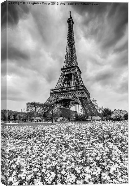 Stormy Eiffel Tower, Paris (black and white) Canvas Print by Daugirdas Racys