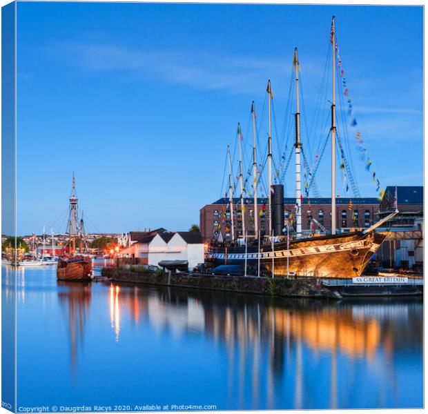SS Great Britain in Bristol Harbour at night (square) Canvas Print by Daugirdas Racys