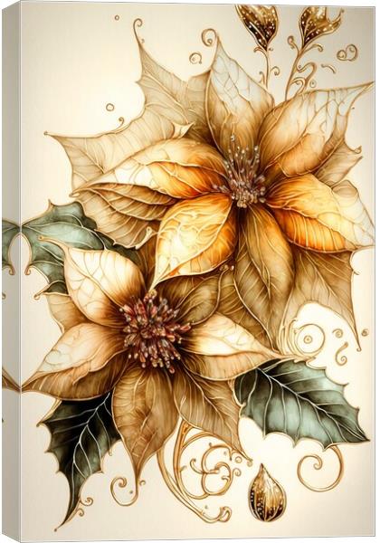 Golden Poinsettias 03 Canvas Print by Amanda Moore
