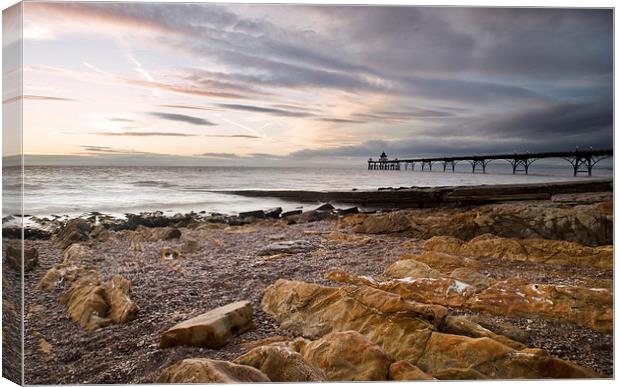 Fading light over Clevedon Pier Canvas Print by Mike French