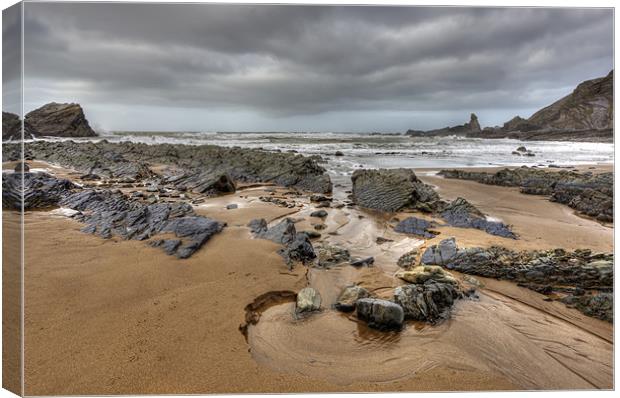 Hartland Quay at low tide Canvas Print by Mike Gorton