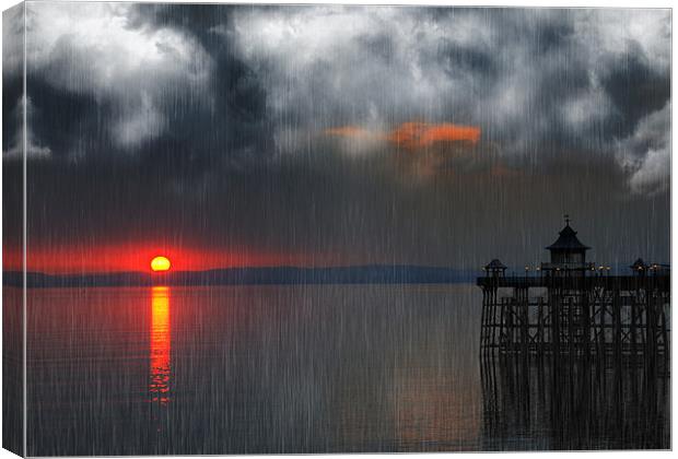 Rainy Sunset over Clevedon Pier Canvas Print by Mike Gorton