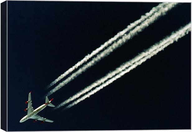 Virgin Atlantic Jumbo soars over Exmoor Canvas Print by Mike Gorton