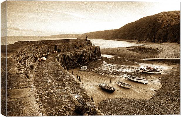 Clovelly Harbour Olde World Effect Canvas Print by Mike Gorton