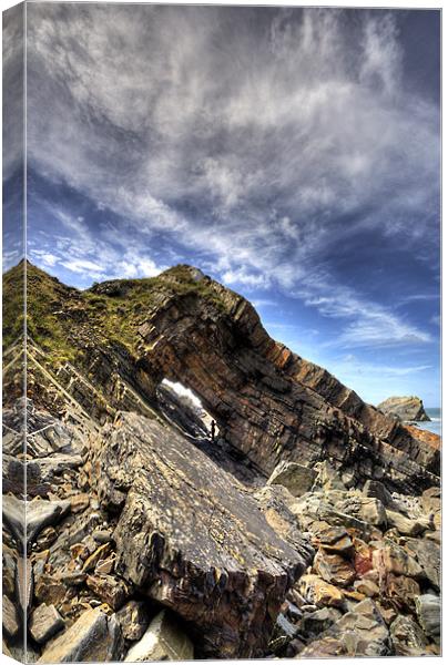 Hartland Quay Rock and Hole Canvas Print by Mike Gorton