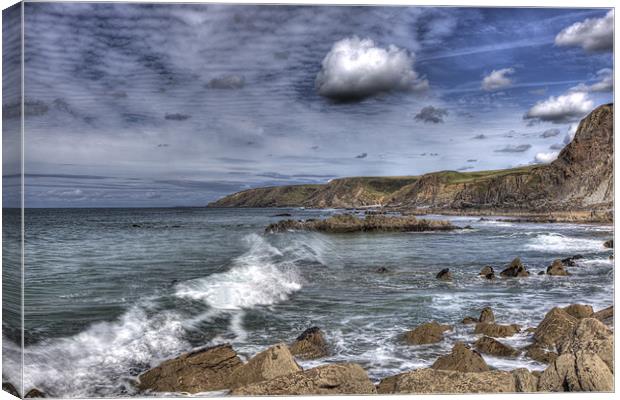 Sandymouth Beach From Menachurch Point Canvas Print by Mike Gorton