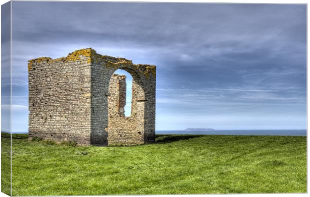 Hartland Ruin and Lundy Canvas Print by Mike Gorton