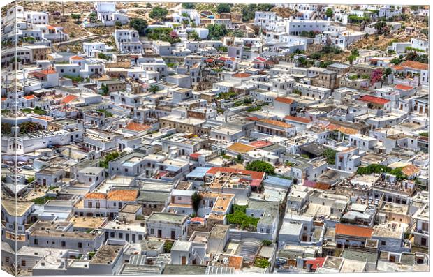 Lindos Rooftops and Streets Canvas Print by Mike Gorton