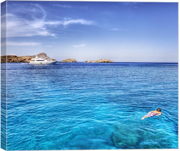 Snorkelling at Lindos Rhodes Canvas Print by Mike Gorton