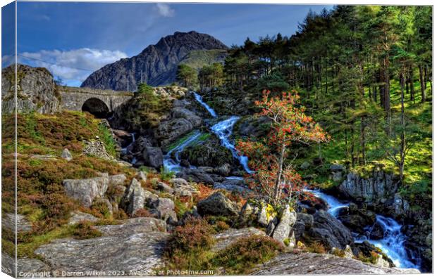 Tryfan And The Ogwen Waterfall Snowdonia Canvas Print by Darren Wilkes