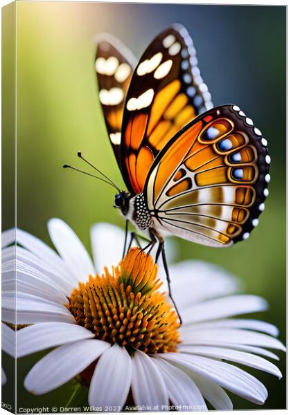 Golden butterfly on a yellow daisy  Canvas Print by Darren Wilkes
