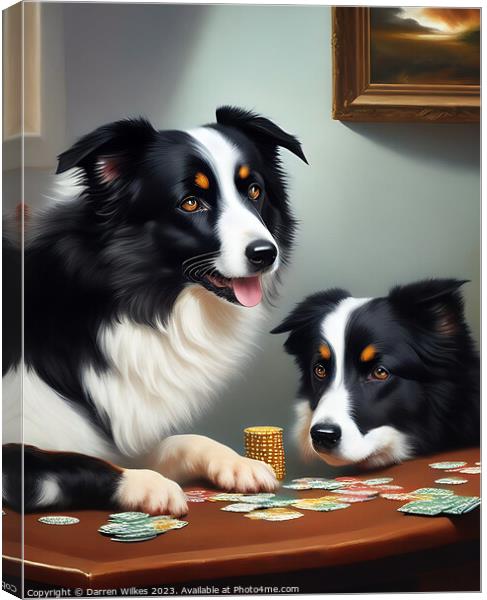 Border Collies Playing Poker  Canvas Print by Darren Wilkes