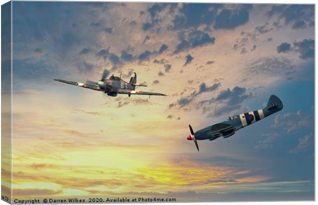 Spitfire and Hurricane  Canvas Print by Darren Wilkes