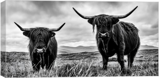 Highland Cows in black and white Canvas Print by Guido Parmiggiani