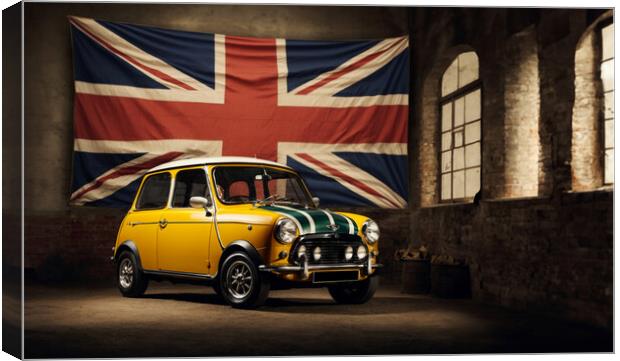 MINI COOPER S yellow and behind the English flag Canvas Print by Guido Parmiggiani