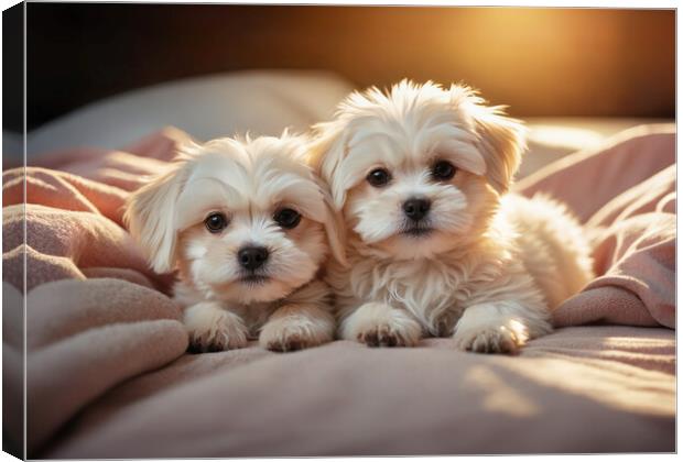 Two adorable Maltese dog puppies Canvas Print by Guido Parmiggiani