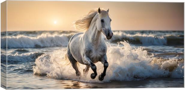 The imposing white stallion trots majestically on  Canvas Print by Guido Parmiggiani