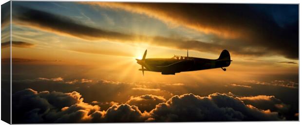 Evening at dusk: Spitfire in free Evening at dusk: Spitfire in free flight Canvas Print by Guido Parmiggiani
