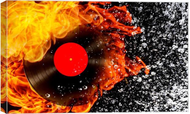 vinyl record with fire and water Canvas Print by Guido Parmiggiani