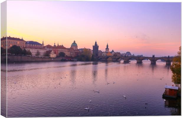 Dawn over Charles Bridge, Prague Canvas Print by Ceri Jones