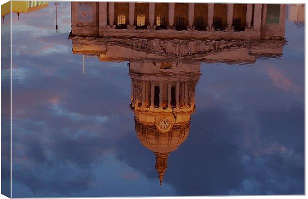 water reflection of the nottingham council house i Canvas Print by mark lindsay